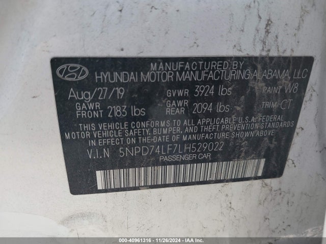 Hyundai ELANTRA SE 2020 5NPD74LF7LH529022 Image 9