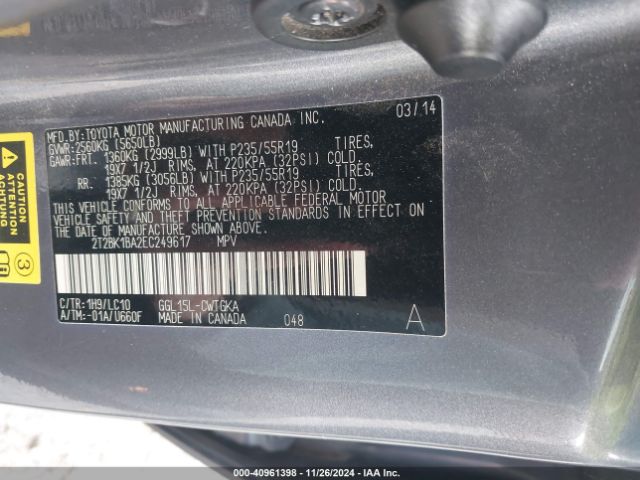2T2BK1BA2EC249617 Lexus RX 350