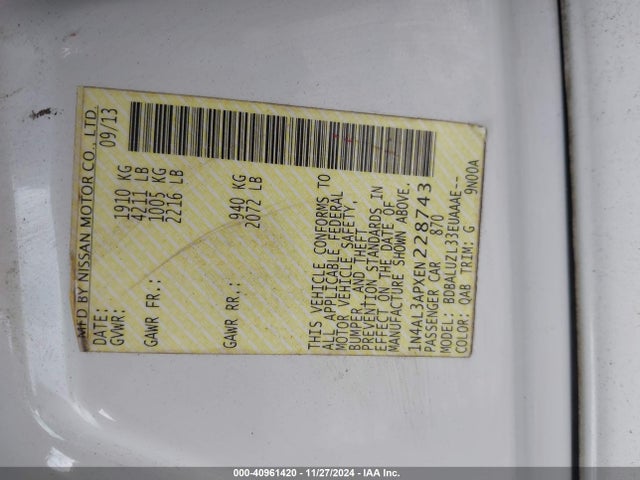 Nissan Altima 2.5 Sv 2014 1N4AL3APXEN228743 Image 9