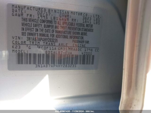3N1AB7AP4HY283235 Nissan SENTRA S