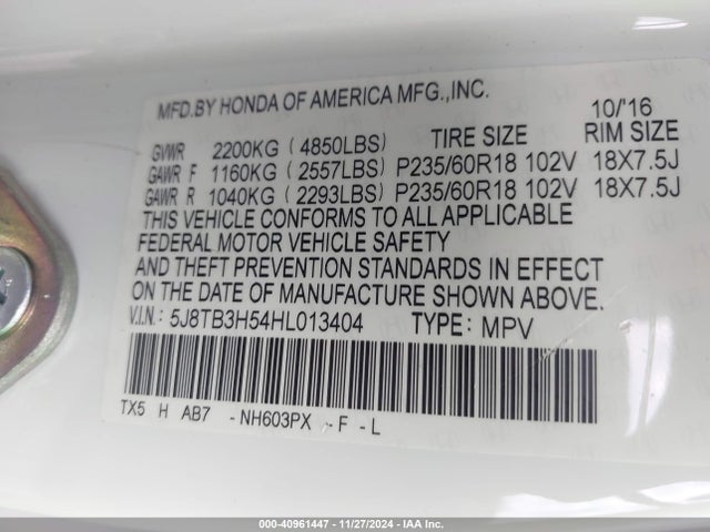 5J8TB3H54HL013404 Acura Rdx Technology   Acurawatch Plus Packages/w/technology Package