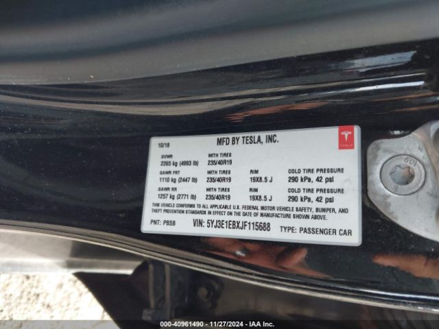5YJ3E1EBXJF115688 Tesla Model 3 Long Range/performance