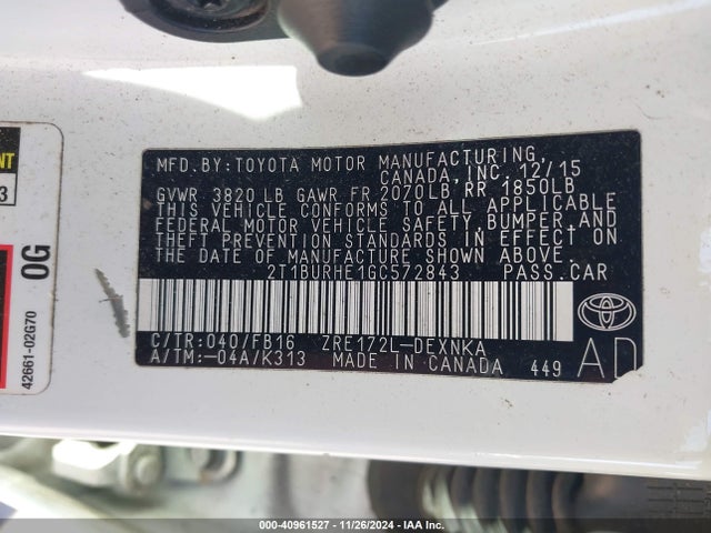 Toyota COROLLA LE 2016 2T1BURHE1GC572843 Image 9