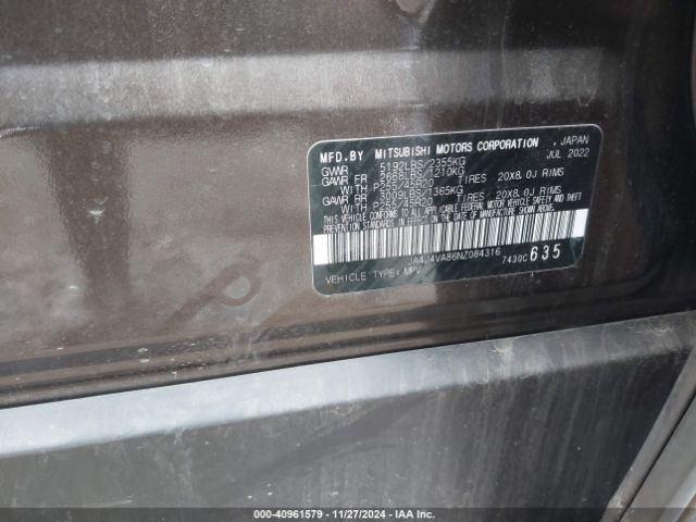 2022 MITSUBISHI OUTLANDER JA4J4VA86NZ084316 Photo 8