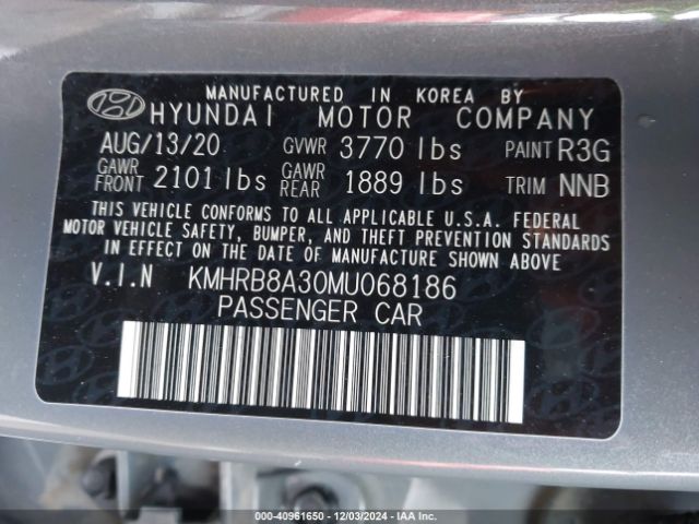 KMHRB8A30MU068186 Hyundai Venue Se