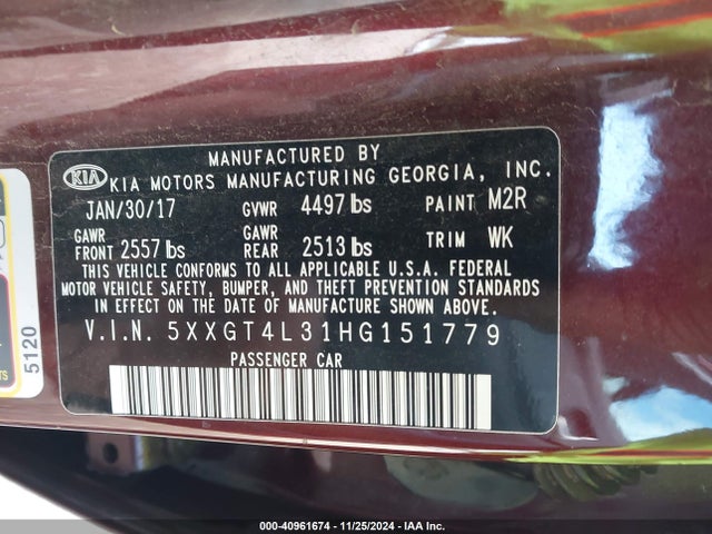 KIA Optima Lx 2017 5XXGT4L31HG151779 Image 9