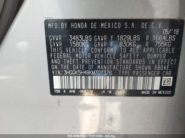 Honda FIT LX 2019 3HGGK5H48KM707376 Image 9