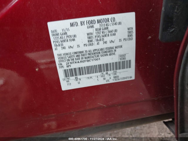 Ford EDGE SEL 2015 2FMTK4J92FBC17001 Image 9