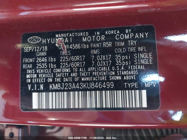 Hyundai TUCSON SE 2019 KM8J23A43KU846499 Image 9