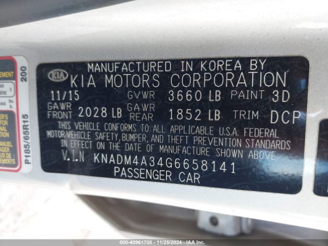 KNADM4A34G6658141 KIA RIO LX