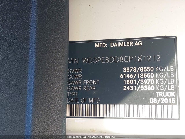 WD3PE8DD8GP181212 Mercedes-Benz Sprinter 2500 High  Roof/high Roof