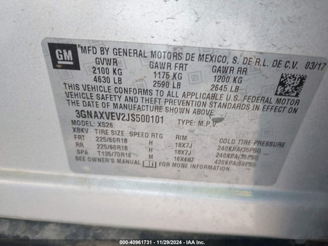 3GNAXVEV2JS500101 Chevrolet Equinox Premier