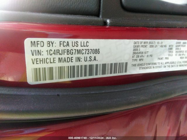 1C4RJFBG7MC737086 Jeep Grand Cherokee Limited 4x4