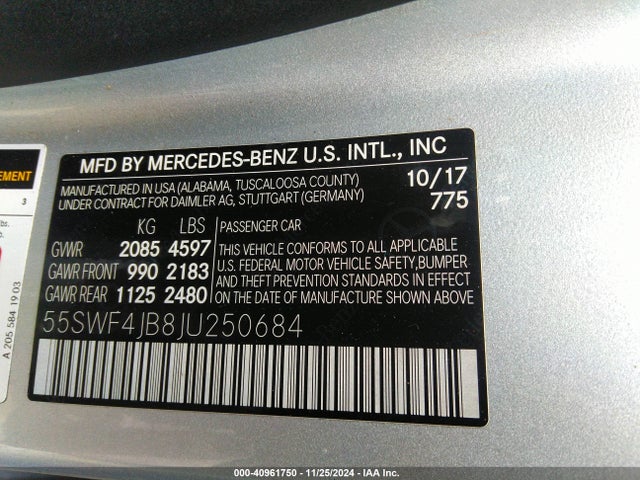55SWF4JB8JU250684 Mercedes-Benz C 300