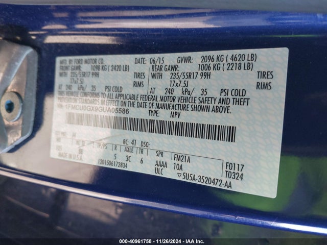 Ford ESCAPE SE 2016 1FMCU0GX9GUA05586 Image 9