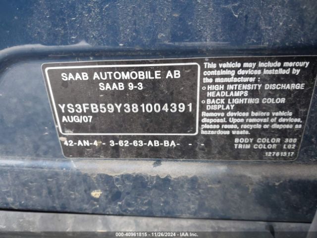 2008 SAAB 9-3 YS3FB59Y381004391 Photo 8