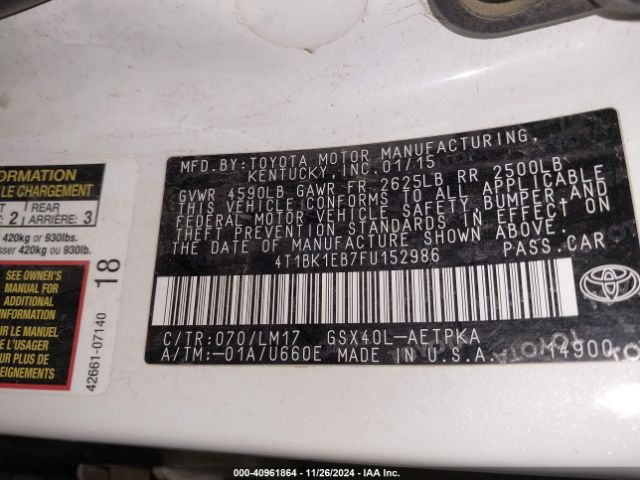 4T1BK1EB7FU152986 Toyota AVALON LIMITED