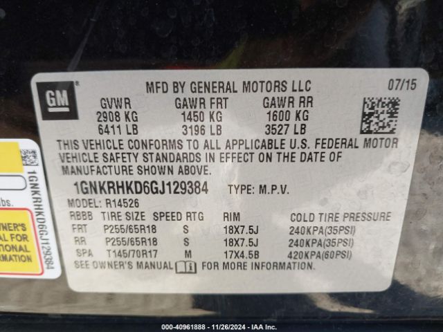 1GNKRHKD6GJ129384 Chevrolet Traverse 2lt