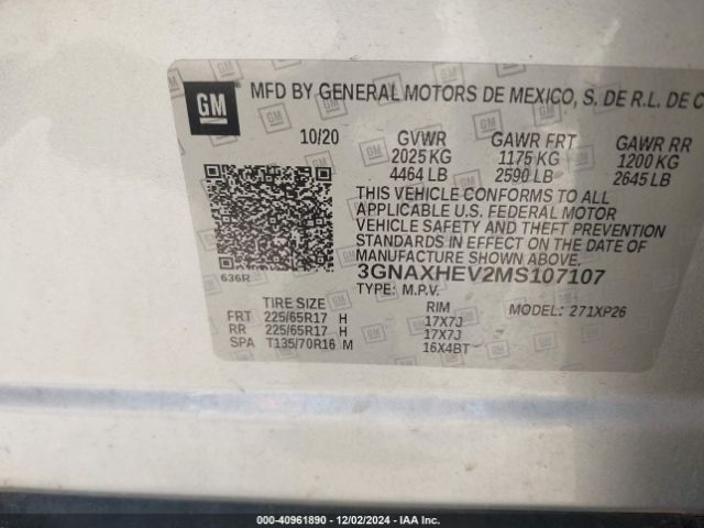 3GNAXHEV2MS107107 Chevrolet Equinox Fwd Ls
