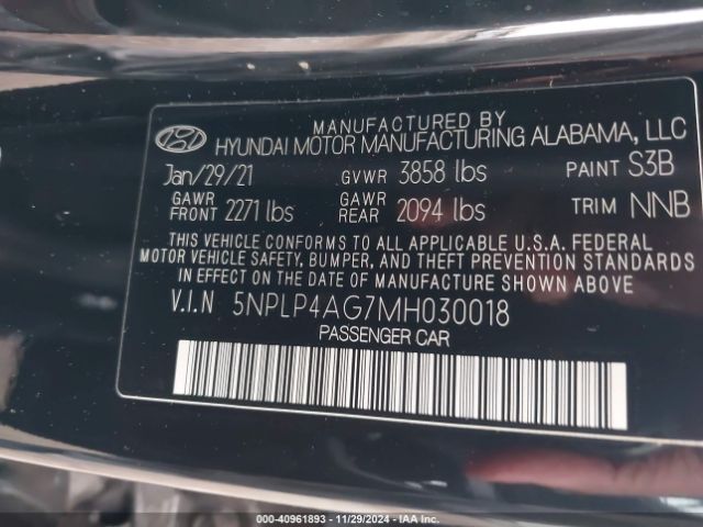 5NPLP4AG7MH030018 Hyundai Elantra Limited
