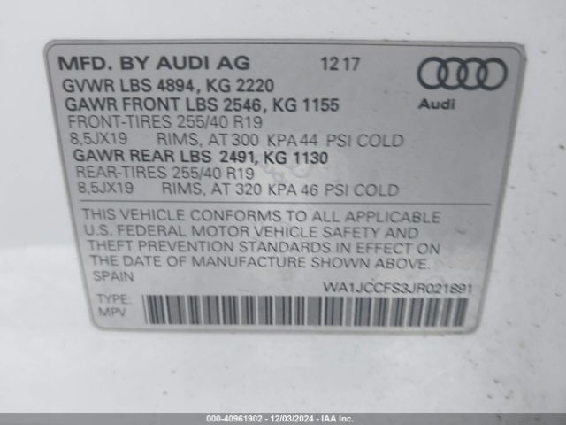 WA1JCCFS3JR021891 Audi Q3 2.0t Premium/2.0t Sport Premium