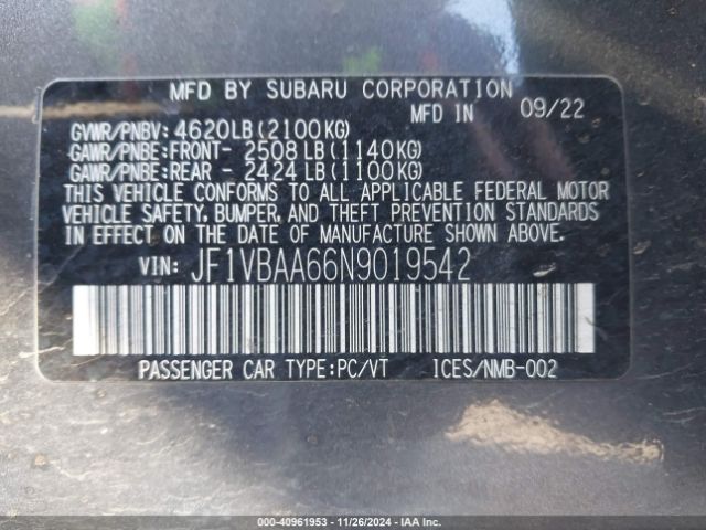 JF1VBAA66N9019542 Subaru WRX