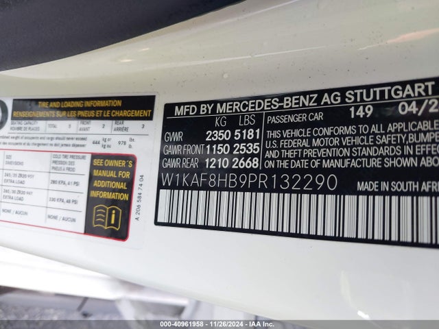W1KAF8HB9PR132290 Mercedes-Benz Amg C 43 4matic