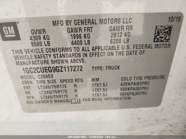 1GC2CUEG9GZ117272 Chevrolet Silverado 2500hd Wt