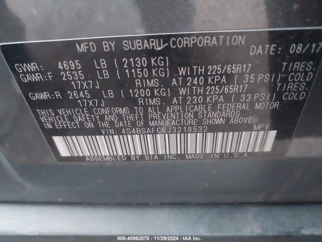 Subaru Outback 2.5i Premium 2018 4S4BSAFC6J3218532 Image 9