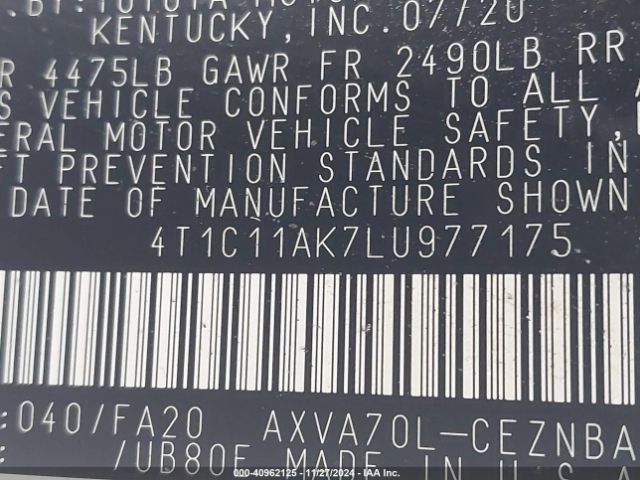 4T1C11AK7LU977175 Toyota CAMRY LE