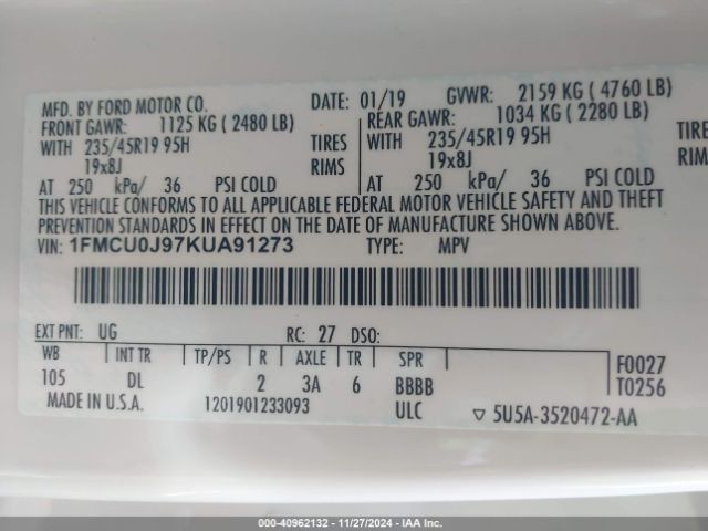 2019 FORD ESCAPE 1FMCU0J97KUA91273 Photo 8