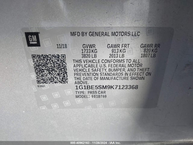1G1BE5SM9K7123368 Chevrolet CRUZE LT