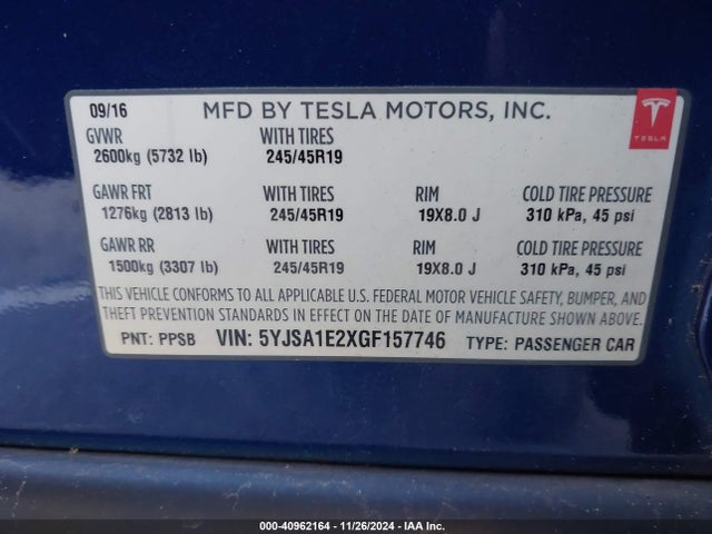 5YJSA1E2XGF157746 Tesla Model S 60d/70d/75d/85d/90d