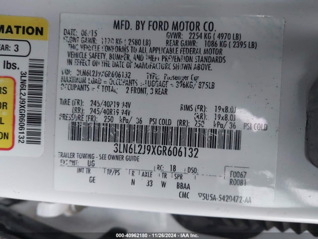 3LN6L2J9XGR606132 Lincoln MKZ