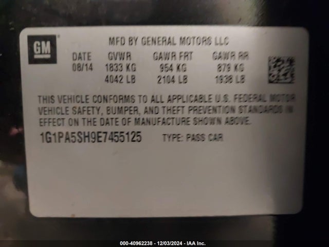1G1PA5SH9E7455125 Chevrolet Cruze Ls Auto