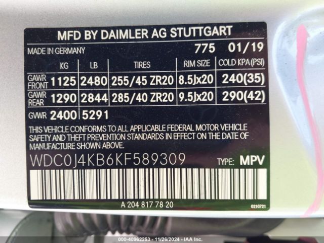 WDC0J4KB6KF589309 Mercedes-Benz Glc 300 Coupe 4matic