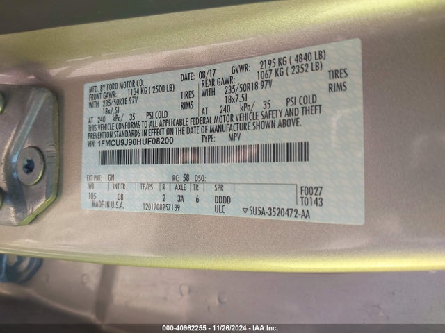 Ford Escape Titanium 2017 1FMCU9J90HUF08200 Image 9