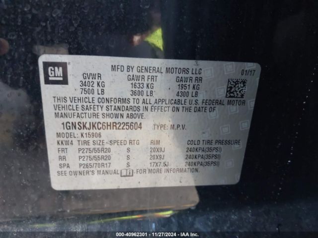 1GNSKJKC6HR225604 Chevrolet Suburban Premier