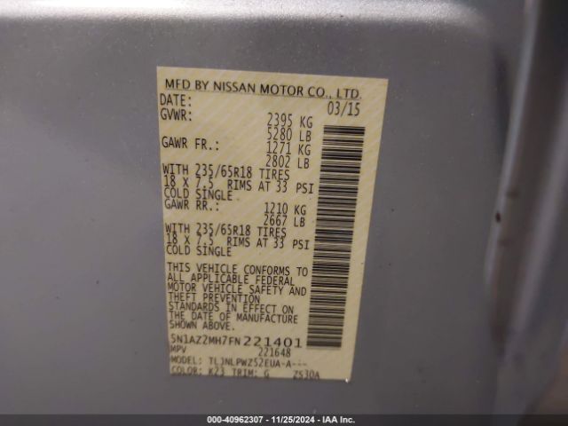 5N1AZ2MH7FN221401 Nissan MURANO S