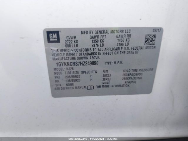 1GYKNCRS7HZ249090 Cadillac Xt5 Premium Luxury