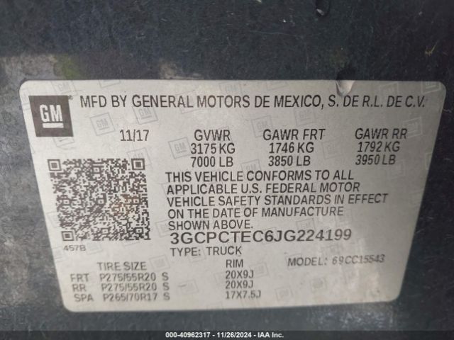 3GCPCTEC6JG224199 Chevrolet Silverado 1500 High Country