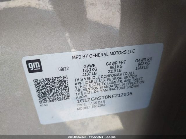 1G1ZG5ST8NF212035 Chevrolet Malibu Fwd Rs
