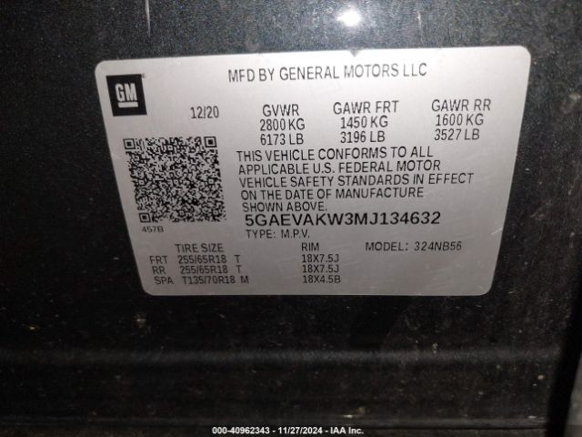 5GAEVAKW3MJ134632 Buick Enclave Awd Essence