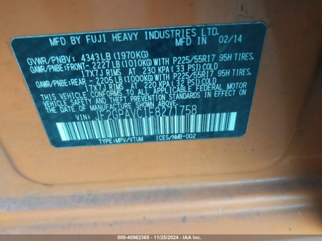 JF2GPAVC1E8271758 Subaru Xv Crosstrek 2.0i Premium