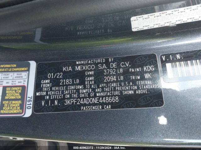 3KPF24AD0NE448668 KIA Forte Lxs