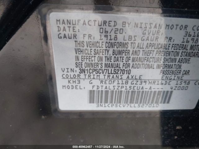 3N1CP5CV7LL527010 Nissan Kicks Sv Xtronic Cvt
