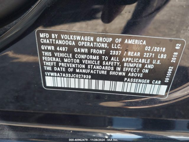 1VWBA7A33JC027939 Volkswagen Passat 2.0t Se