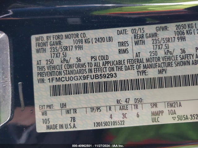 Ford ESCAPE SE 2015 1FMCU0GX9FUB59293 Image 9