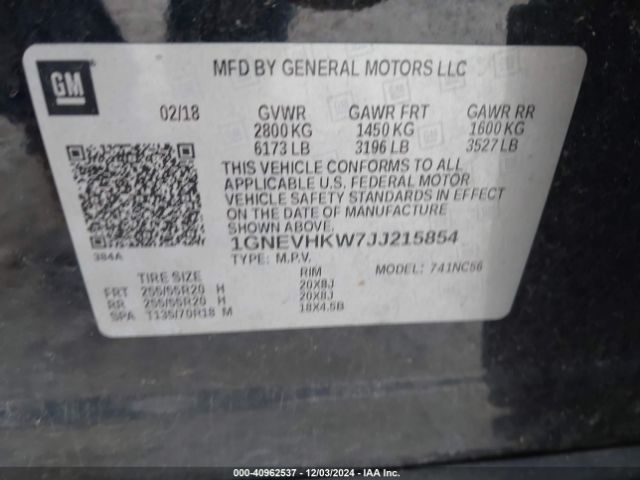 1GNEVHKW7JJ215854 Chevrolet Traverse 3lt