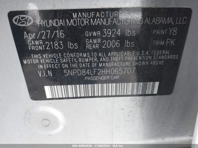 5NPD84LF2HH065707 Hyundai ELANTRA SE